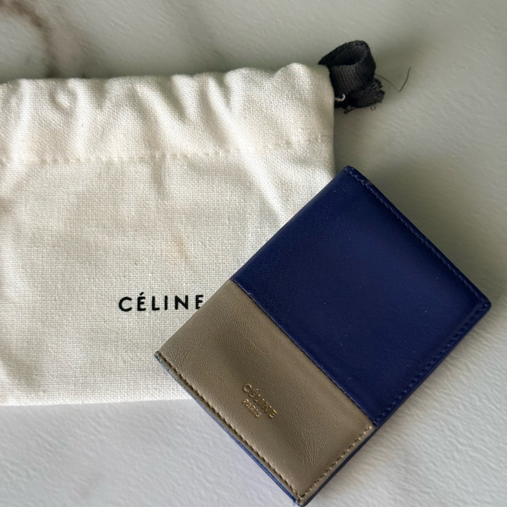 Céline Leather Card Case - Navy & Taupe Authentic